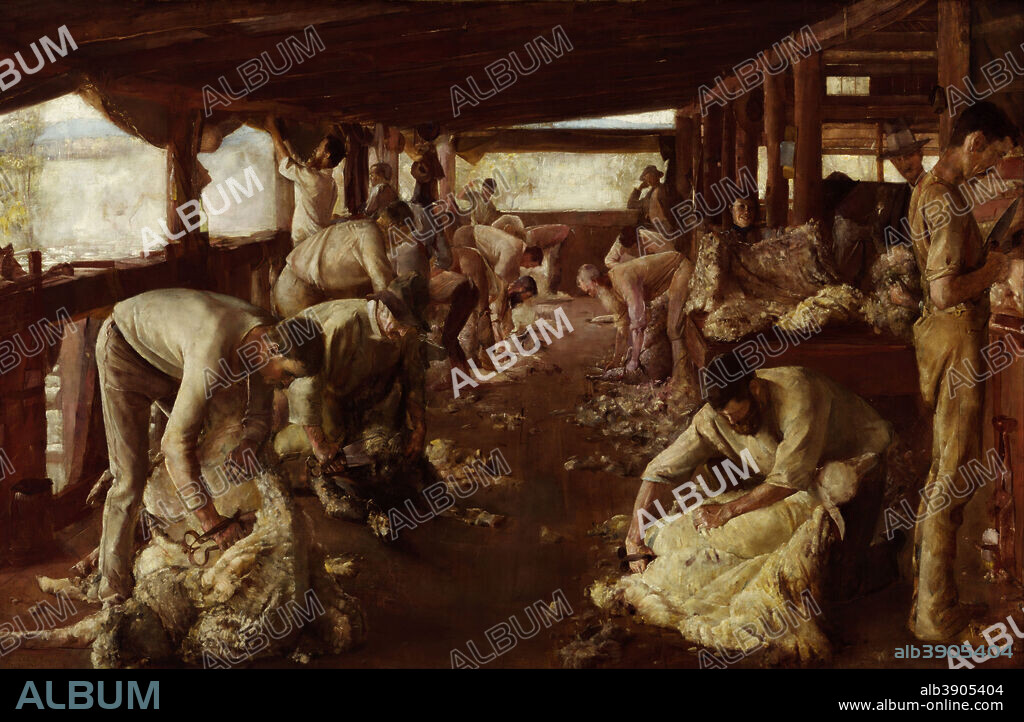 TOM ROBERTS. The Golden Fleece. Date/Period: 1894. Painting. Oil on canvas. Height: 1,345 mm (52.95 in); Width: 1,890 mm (74.40 in).