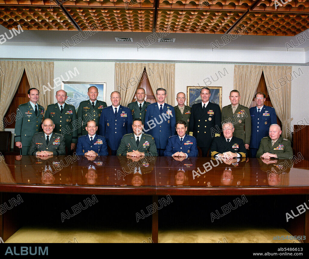 Formal and informal group photographs of the Joint Chiefs of Staff:  General Colin Powell (USA) GEN Carl E. Vuono (USA) GEN Larry D. Welch (USAF) GEN Robert T. Herres (USAF) Admiral Carlisle A. H. Trost (USN) GEN Alfred M. Gray (USMC).  Also other staff members.