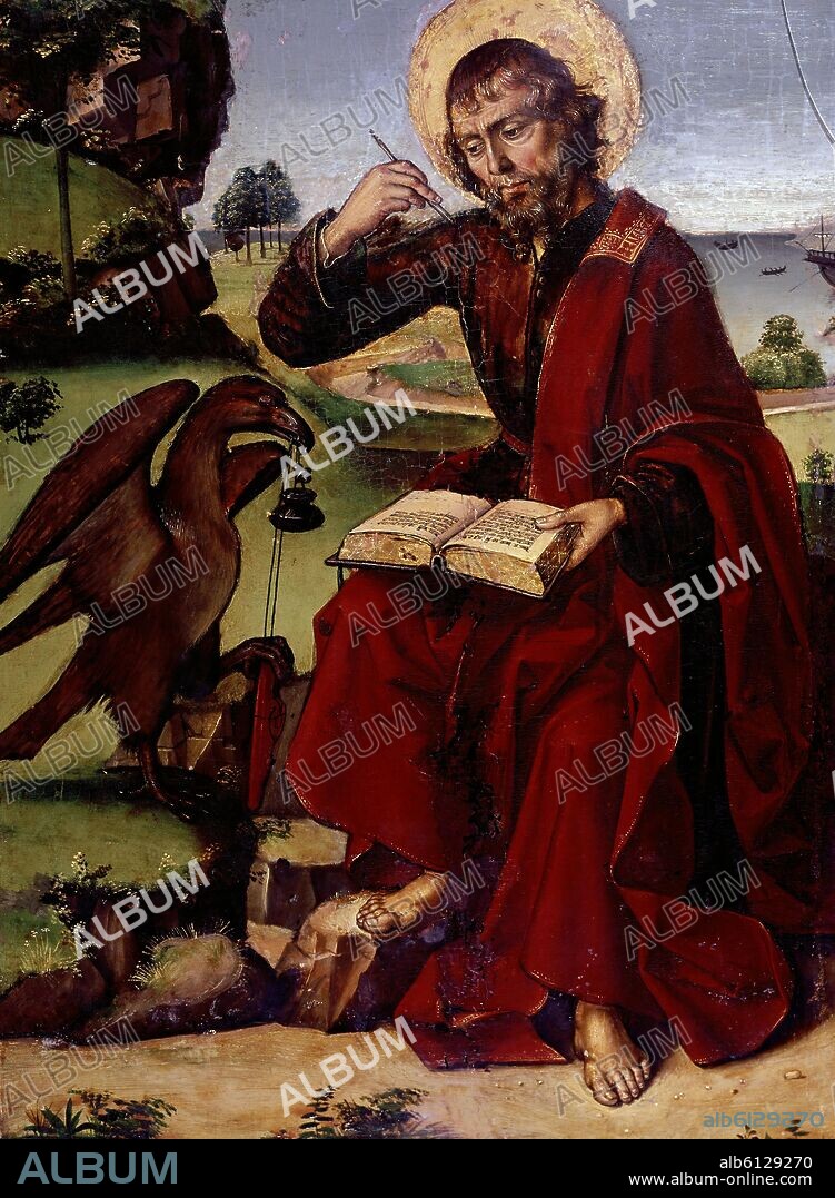 PEDRO BERRUGUETE. SAN JUAN EVANGELISTA EN PATMOS'San Juan Evangelista en Patmos', siglo XVI, Óleo sobre tabla, 61,2 x 46 cm.