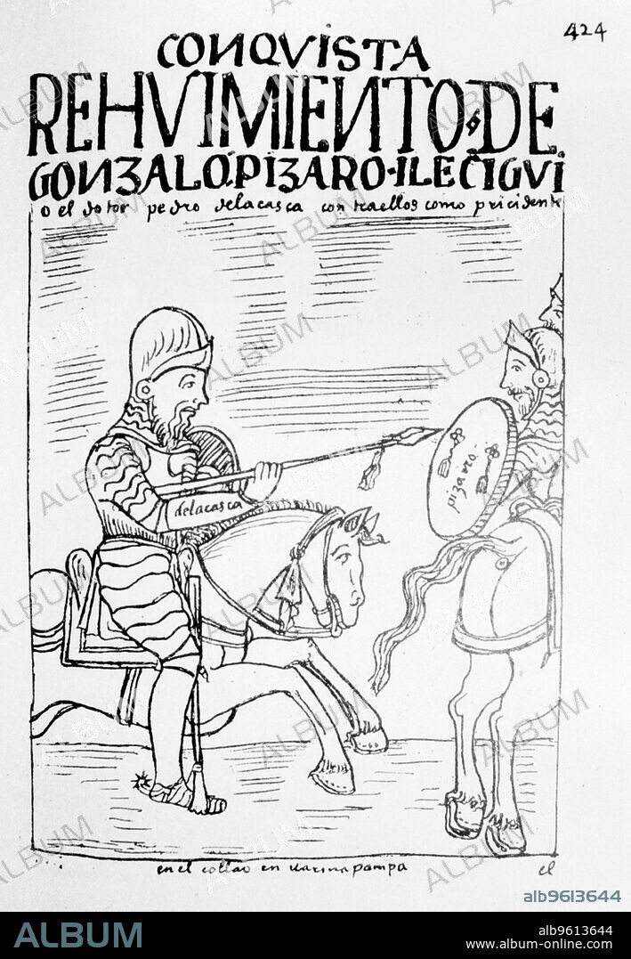 Pedro de La Gasca, Spanish ecclesiastic sent to Perú to put down the rebellion of Gonzalo Pizarro who was executed in 1548, illustration from the book 'Nueva Crónica y Buen Gobierno', story of the Incas.