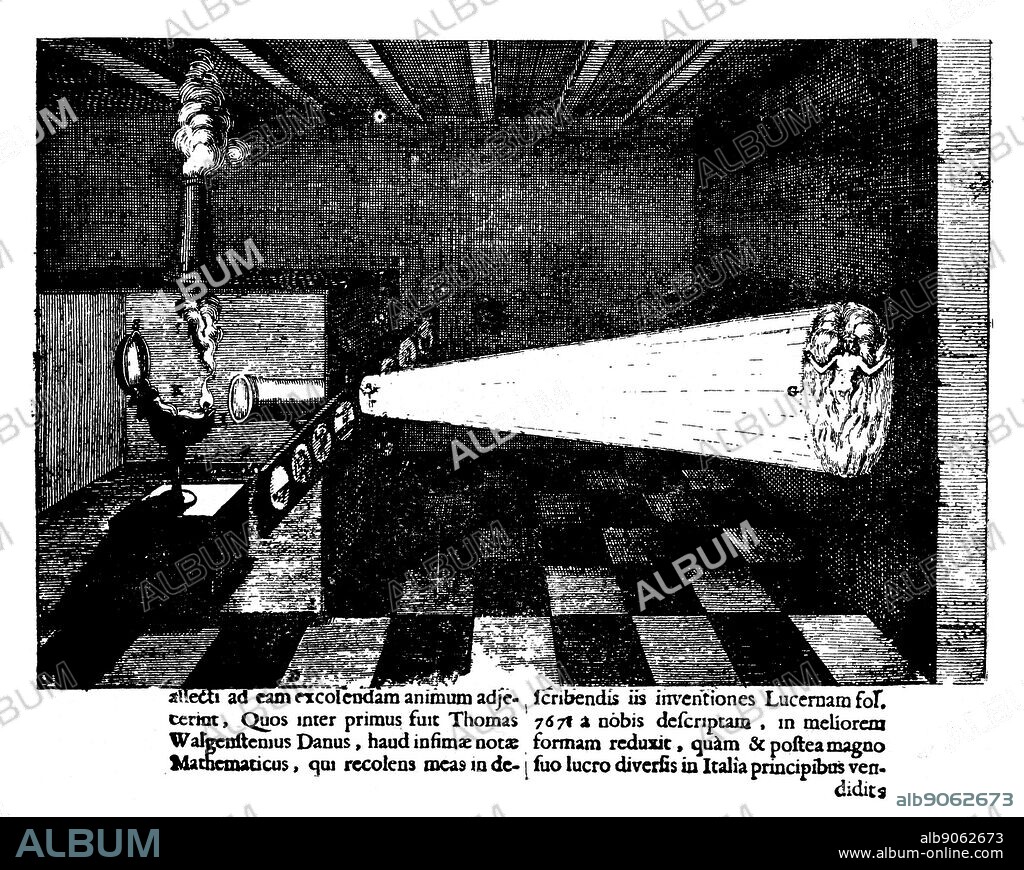 A magic lantern slide projector, 1671. The magic lantern or Laterna Magica is an early type of image projector employing pictures on sheets of glass. It was developed in the 17th century and commonly used for educational and entertainment purposes.