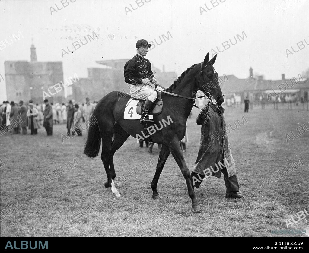 A new picture of Miss F Clark's three year old colt The Leader, trained by Nightingall at Epsom. The colt is entered for the Dervy and other classic events, and is ridden in the picture by EPH Smith. 25 April 1948.