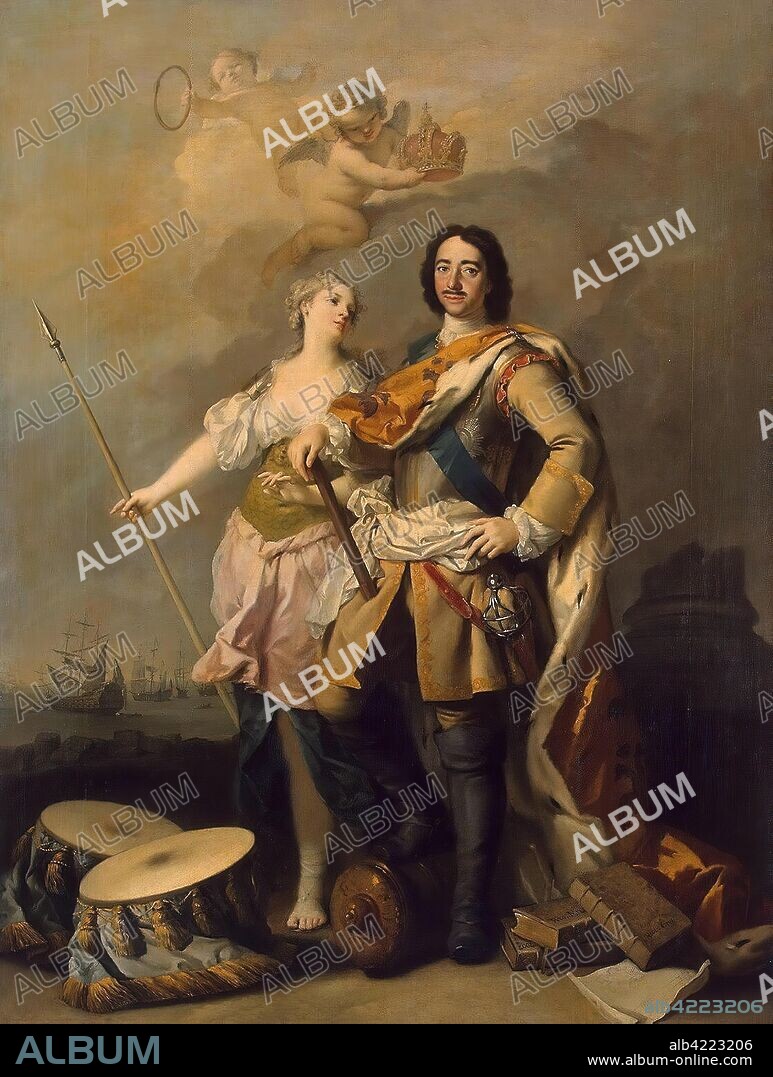 JACOPO AMIGONI (AMICONI). 'Peter I with Minerva (with the Allegorical Figure of Glory)'. Italy, Between 1732 and 1734. Dimensions: 231x178 cm.