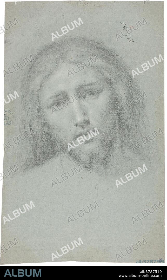 FRANCISCO BAYEU Y SUBIAS. Francisco Bayeu y Subías / 'Cabeza de Cristo (?)'. Siglo XVIII. Clarión, Lápiz negro sobre papel verdoso, 526 x 327 mm.