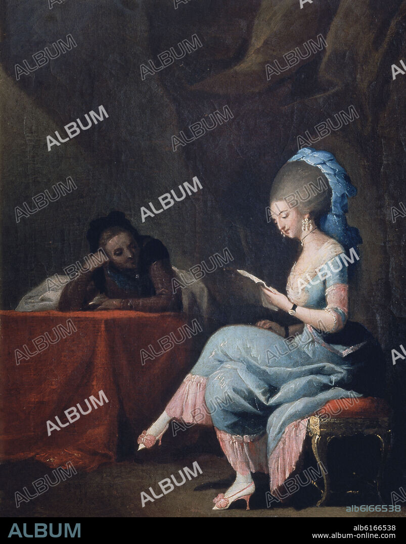 JOSÉ CAMARÓN BONANAT. DAMA LEYENDO UNA CARTA - SIGLO XVIII - OLEO/LIENZO - 43 X 35 CMS.