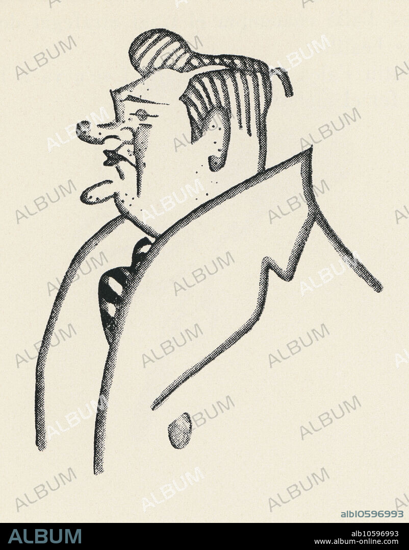 JAUME PASSARELL RIBÓ. Alexandre Plana Santaló (1889-1940), abogado, poeta y narrador catalán. Caricatura de Jaume Passarell. Año 1930.