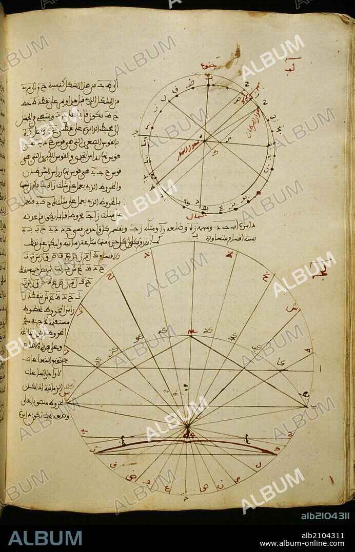 MANUSCRITO ARABE: SIGNATURA 918. TRATADO DE TRIGONOMETRIA. FOLIO 77 VO. (EXPOSICION EL LEGADO CIENTIFICO DE AL-ANDALUS) (DEPOSITO: REAL BIBLIOTECA DEL MONASTERIO DE SAN LORENZO DE EL ESCORIAL).
