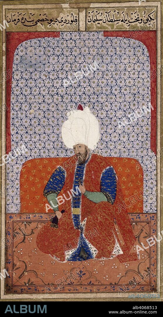 SEYYID LOKMAN. A portrait of Sultan SÃ¼leyman I the Magnificent, reg.1520-1566. Kiyafet Ã¼l-insaniye, a description of the first twelve Ottoman sultans. 1588-1589. Source: Add. 7880, f.53v. Language: Ottoman Turkish.