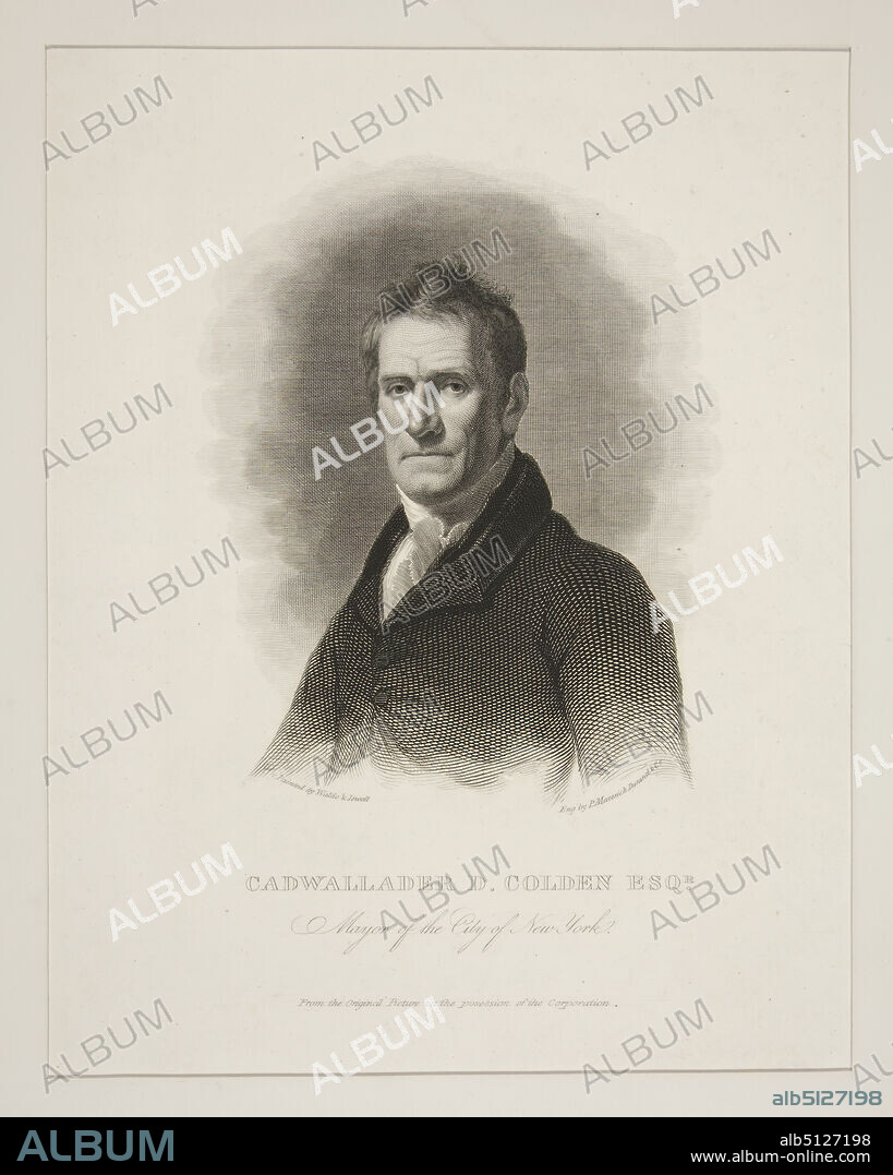 Engraver: P. Maverick, Durand & Co., American, After: Samuel Lovett Waldo, American, 17831861, After: William Jewett, American, 17921874, Cadwallader D. Colden, Esq., Mayor of the City of New York, Line engraving, black and white, first state of two, sheet: 38 × 29 cm (14 15/16 × 11 7/16 in.), Made in United States, American, 19th century, Works on Paper - Prints.
