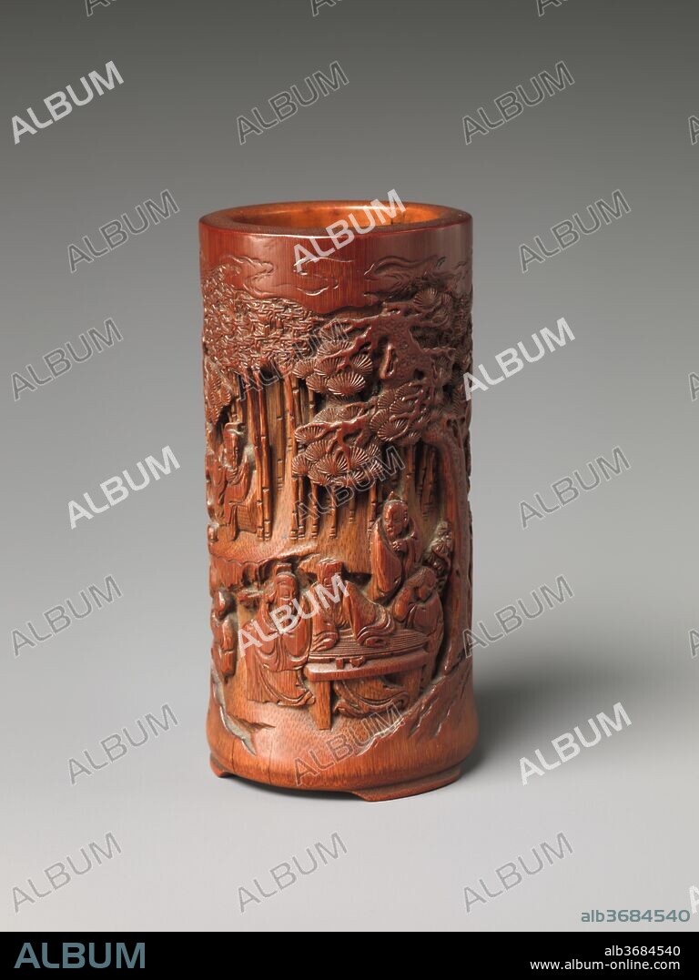 Brush Holder with Seven Sages of the Bamboo Grove. Culture: China. Dimensions: H. 4 1/4 in. (10.8 cm); Diam. 2 1/16 in. (5.2 cm). Date: late 18th century-early 19th century.