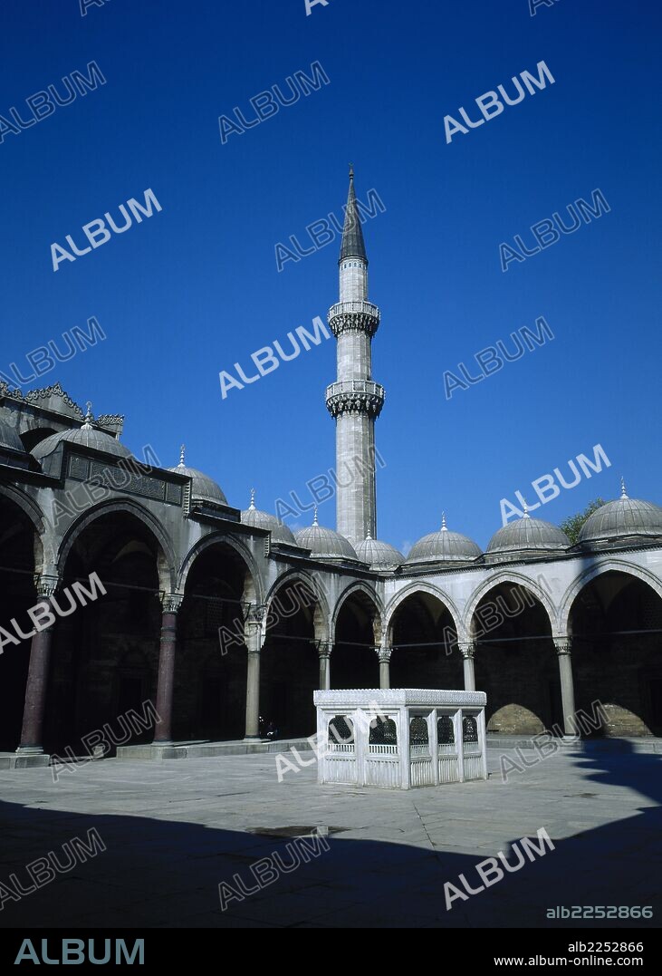 MIMAR SINAN. Turkey. Istanbul. Suleymaniye Mosque. Ottoman style. 16th century.  Courtyard and ablution fountain.