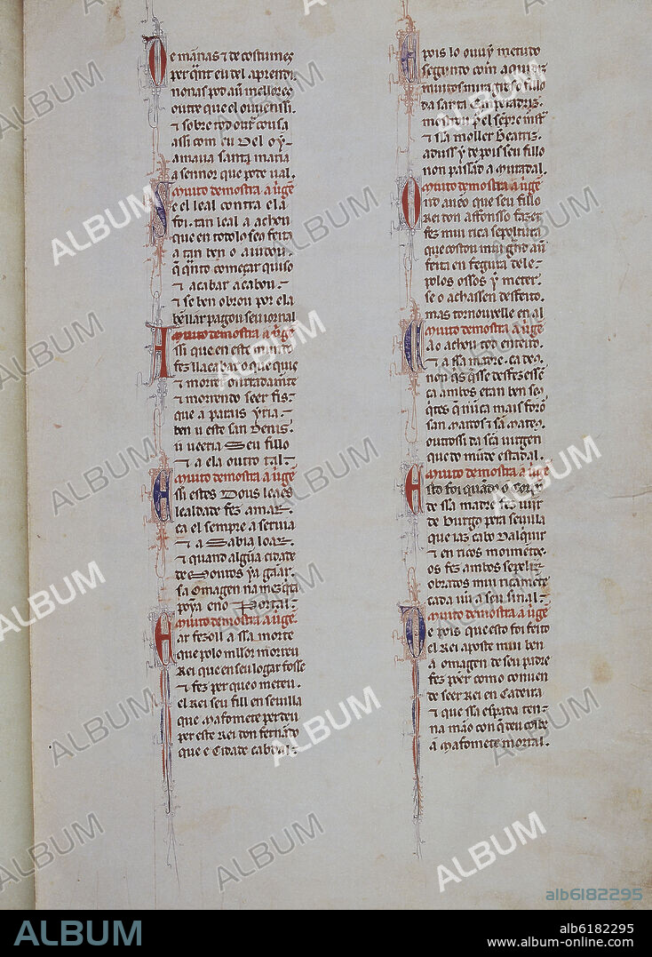 ALFONSO X DE CASTILLA EL SABIO. MS B.R.20 - CANTIGA DE SANTA MARIA Nº292 - F11R - TEXTO - ESTROFA EN VERSO GALAICO PORTUGUES - SIGLO XIII.