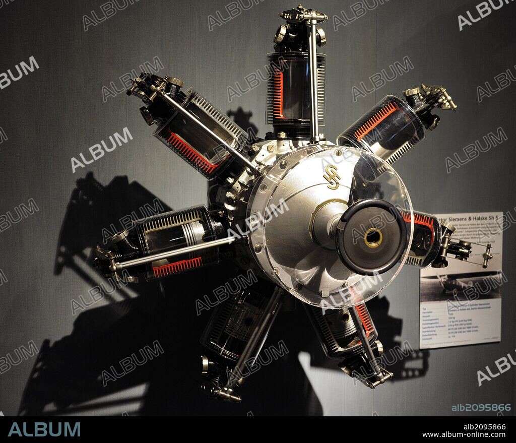 Siemens-Halske Sh 5, motor de siete cilindros, radial para aviones construidos en Alemania en la década de 1920. Primero funcionar en 1921. Deutsches Technikmuseum. Berlin. Alemania.