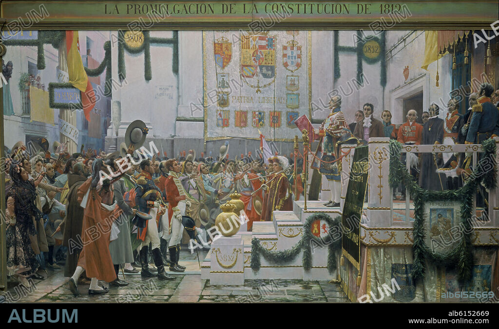 SALVADOR VINIEGRA (1862-1915). PROMULGACION DE LA CONSTITUCION DE 1812 LLAMADA "LA PEPA" EN LAS CORTES DE CADIZ PINTADO EN 1912 EN LA CONMEMORACION DEL CENTENARIO.