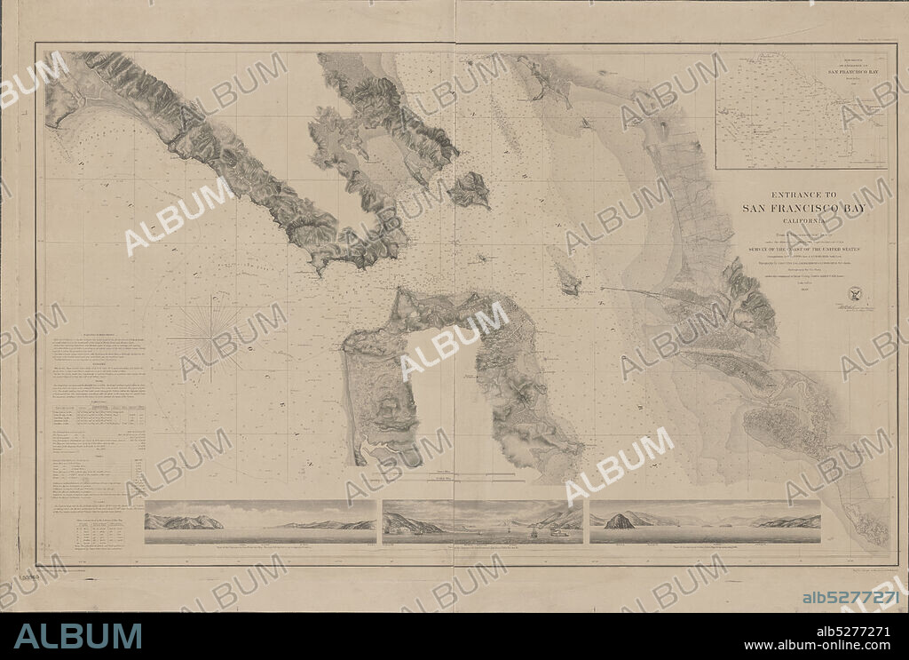 Entrance to San Francisco Bay, California , cartographic, Maps, 1859, Bache, A. D. (Alexander Dallas), 1806-1867, Cutts, R. D. (Richard Dominicus), 1817-1883, Harrison, A. M. (Alexander Medina), 1829-1881, Rodgers, A. F., Alden, James, 1810-1877, Palmer, W. R. (William R.), -1862, Knight, J. (John), 1817 or 1818-, Blondeau, active 18th century-19th century, Metzeroth, G. B.