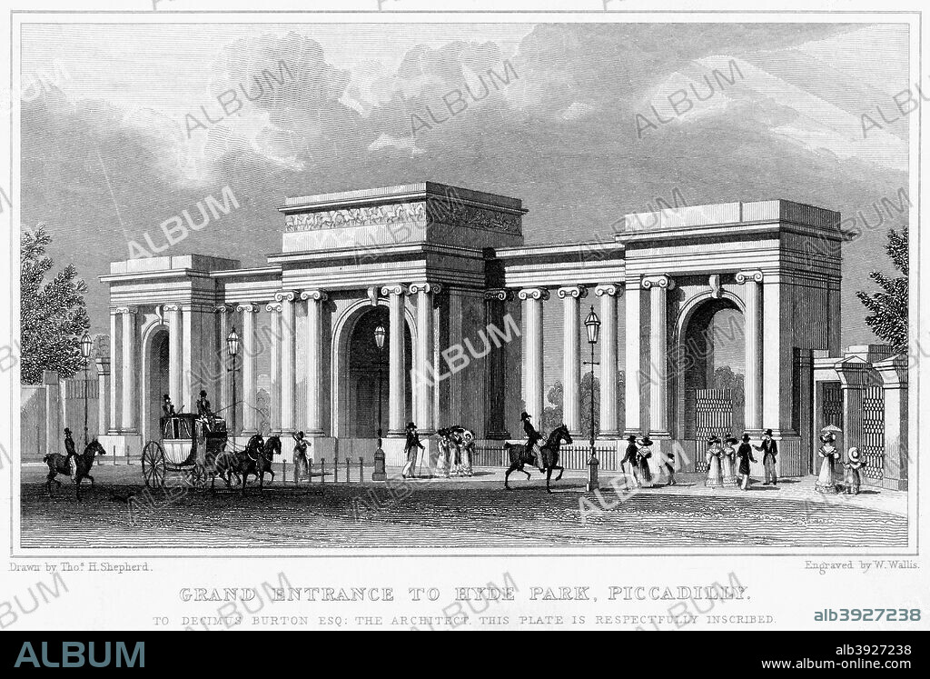 Grand entrance to Hyde Park, Piccadilly, Westminster, London, 19th century. View of Hyde Park Corner.