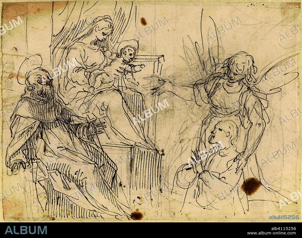 Founder with Mary and the Child. Draughtsman: Jacopo (I) Palma (il Giovane) (follower of). Draughtsman: Carlo Ridolfi (attributed to). Dating: 1560 - 1640. Measurements: h 192 mm × w 260 mm.