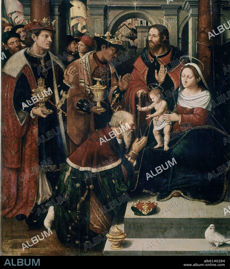 VICENTE MASIP O VICENTE MACIP (1475-1550). RETABLO DE LA VIDA DE CRISTO Y DE LA VIRGEN - ADORACION DE LOS MAGOS - 1530/1535 - PINTURA/TABLA.