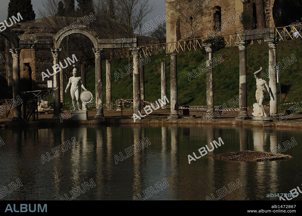 Italy. Hadrian's Villa. Imperial Villa built by Emperor Hadrian (76-138). 2nd century. The Canopus with the statue of God Mars. Tivoli.