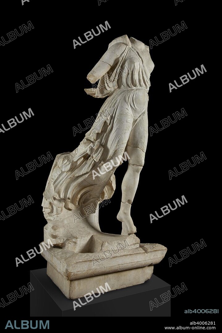Nike of Paionios, from Olympia, c421 BC. Statue of winged Nike standing on eagle. She wears sleeveless chiton leaving the left breast bare and a heavy cloak billowing in the wind. Donated to Zeus by the Messenians and their Naupaktian colonists to commemorate the victory over the Spartans. Dimensions: height: 230 cmheight: 216 cm.