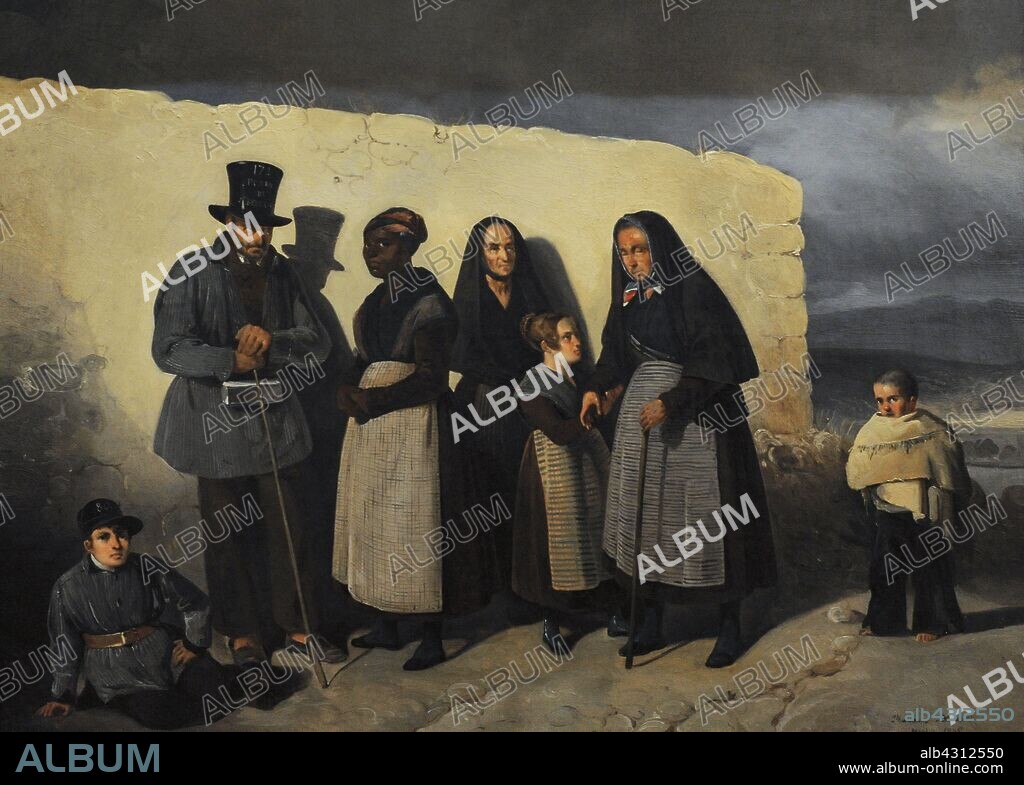 Pharamond Blanchard (1805-1873). Pintor francés. Pobres del Asilo de San Bernardino de Madrid calentándose al sol, 1835. Museo de Historia. Madrid. España.