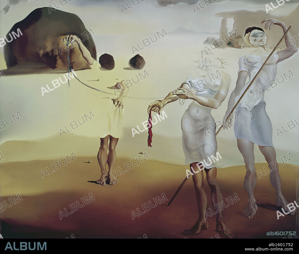 SALVADOR DALÍ. Enchanted beach with three fluid graces by Salvador Dali, oil on canvas, 1938, 1904-1989, Private Collection.