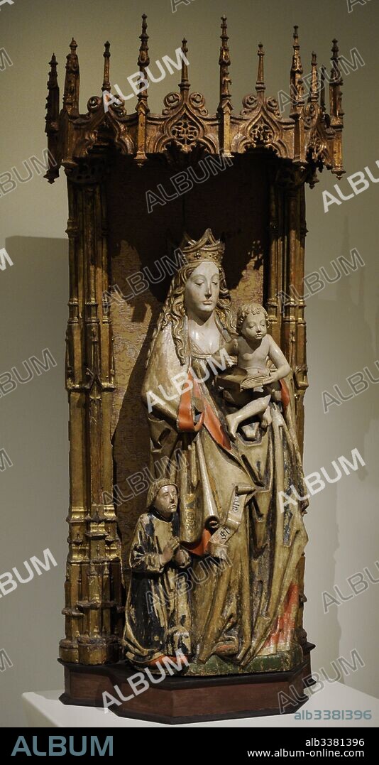 Círculo de Alejo de Vahía (ss. XV-principios XVI). Virgen y donante, h.1500-1510. Virgen y donante. Talla en madera policromada y dorada con pan de oro. Procede probablemente de Becerril de Campos (provincia de Palencia). Museo Nacional de Arte de Cataluña. Barcelona. Cataluña. España.