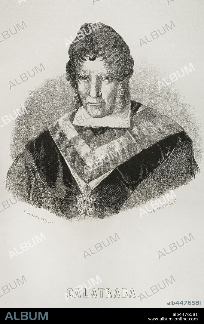 Jose Maria Calatrava Peinado (1781-1846). Spanish statesman and jurist. President of the Council of Ministers. Portrait. Illustration by Urrabieta. Lithography. Cronica General de Espa–a. Historia Ilustrada y Descriptiva de sus Provincias. Asturias and Leon, 1867.