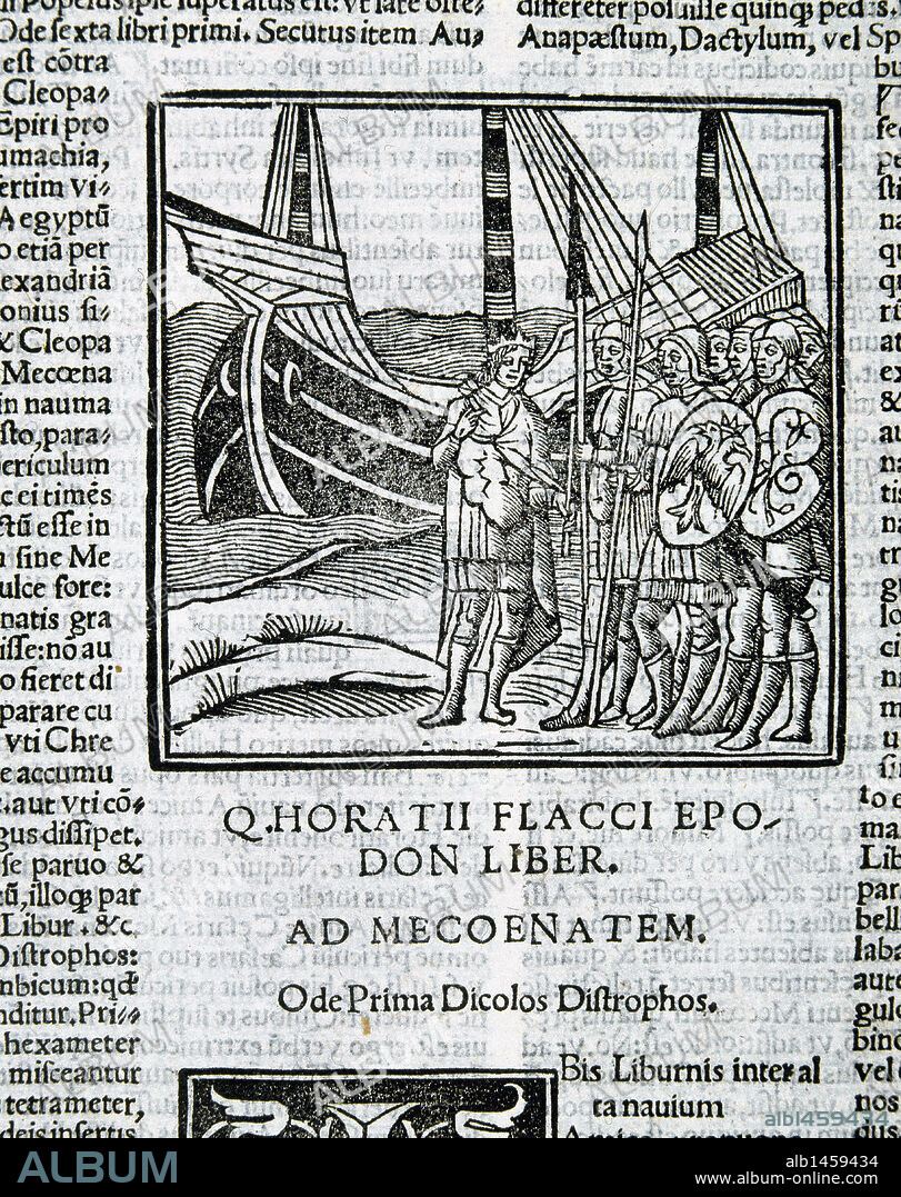 HORACIO (Quinto Horacio Flaco) (Venosa, 65 a. C. ¿? 8 a. C.). Poeta latino. Ilustración de su obra "POEMATA OMNIA". Biblioteca Nacional. Madrid. España.