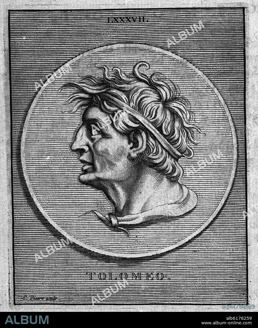ETIENNE PICART (1632-1721). RETRATO DE CLAUDIO TOLOMEO - ASTRONOMO GRIEGO- 100/170- GRABADO NEOCLASICO-S XVIII.