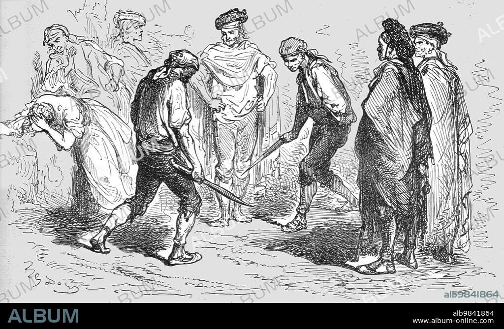 'Duel with the Navaja; Notes on Spain', 1875. From, 'Illustrated Travels' by H.W. Bates. [Cassell, Petter, and Galpin, c1880, London].