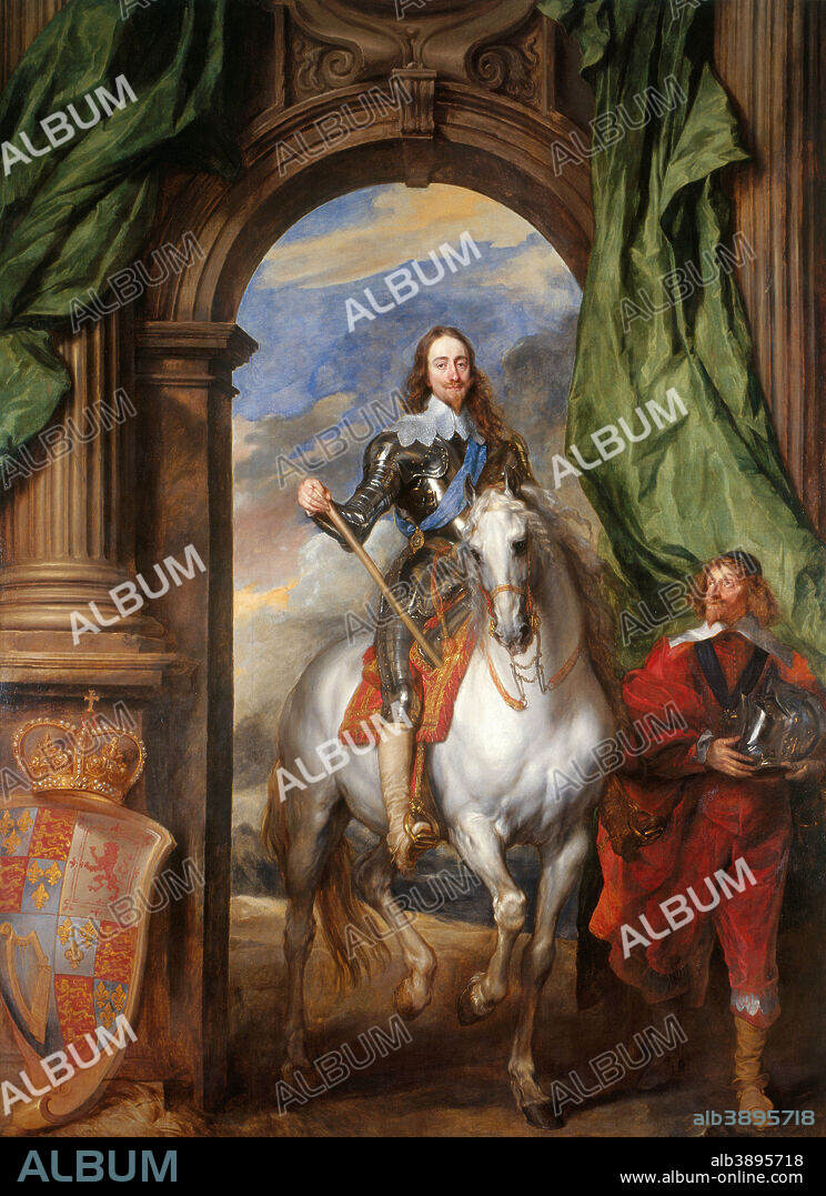 ANTON VAN DYCK. Charles I (1600-49) with M. de St Antoine. Date/Period: 1633. Painting. Oil on canvas. Height: 370 cm (12.1 ft); Width: 270 cm (106.2 in).