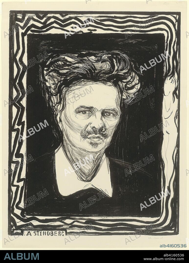 August Strindberg. Edvard Munch; Norwegian, 1863-1944. Date: 1896. Dimensions: 609 x 461 mm (image); 663 x 496 mm (sheet). Lithograph on cream wove paper. Origin: Norway.