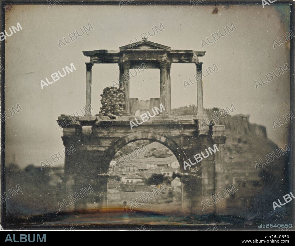 The Arch of Hadrian, Athens; Philippos Margaritis, Greek, 1810 - 1892, and Philibert Perraud, French, born 1815; 1846 - 1847; Daguerreotype; 1/4 plate, Image: 7 x 9.1 cm (2 3/4 x 3 9/16 in.), Plate: 12.9 x 15.2 cm (5 1/16 x 6 in.).