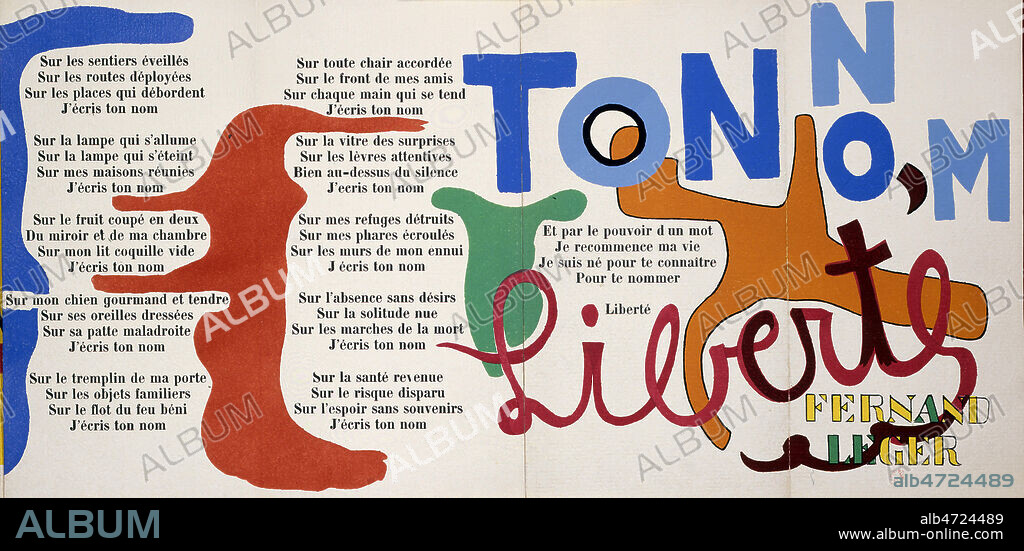 Poeme de Paul Eluard 'Liberte j'ecris ton nom' illustre par Fernand LEGER (1881-1955) ADAGP. Credit: Coll. Bouquignaud/KHARBINE-TAPABOR.