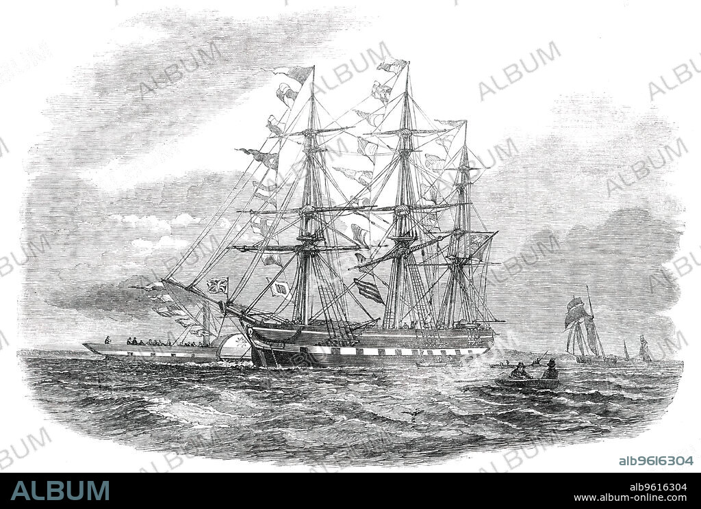 The "Duke of Portland", Emigrant Ship, for Port Phillip, 1850. Sailing ship leaving Gravesend in Kent with settlers bound for Australia. The ship was '...freighted with the third instalment, to the number of sixty, of that female emigration so nobly planned and carried forward by the Hon. Mrs Sidney Herbert - as they were described by a Gravesend boatswain (with a tone and context gentler than the phrase), "a parcel o' needlewomen." These arrived on board on Monday afternoon, accompanied by Mr. S. Herbert and a few gentlemen interested in their welfare. The Star, Gravesend steamer, which conveyed the party, is seen in our Illustration...the ship is provided with a "religious instructor", accredited to his mission on the voyage by the Society for the Propagation of the Gospel in Foreign Parts'. From "Illustrated London News", 1850.