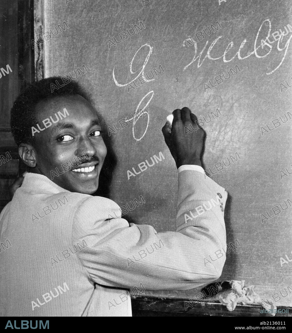 The peoples' friendship university in moscow, founded in 1960 and renamed the patrice lumumba university in 1961, mukhammed khamed salekh almek, a sudanese student, finds that conjugating russian verbs is not easy, 1960s.