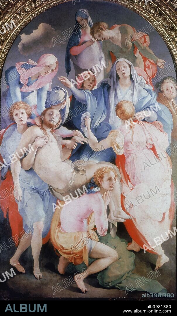 'The Deposition from the Cross', 1526-1528. The dead Christ is lifted down after being crucified. From the Capella Capponi, Church of Santa Felicita, Florence, Italy.