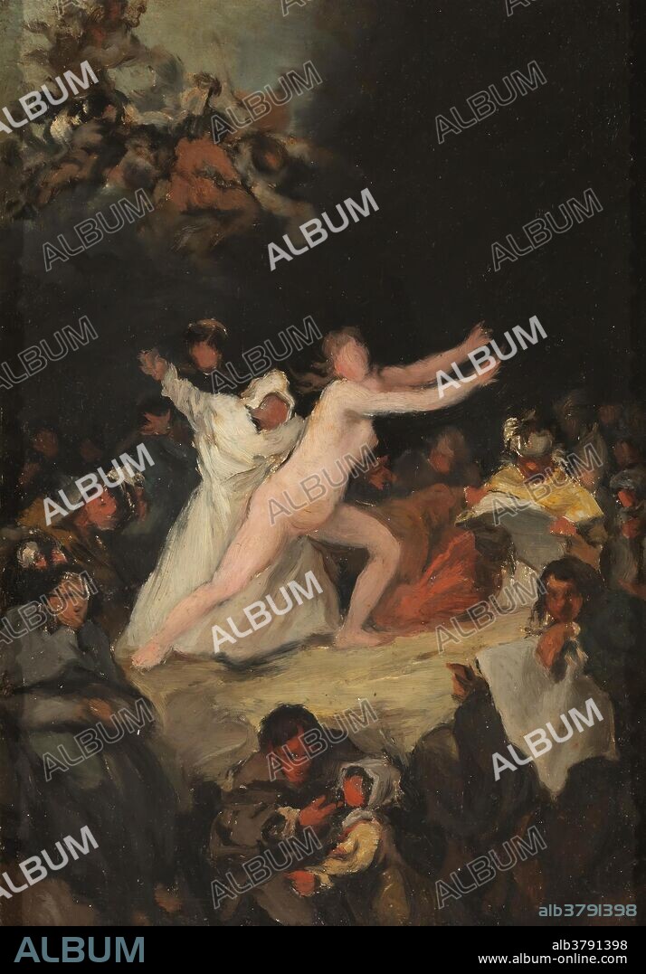 EUGENIO LUCAS VELAZQUEZ. Eugenio Lucas Velázquez / 'Aquelarre'. 1850 - 1855. Óleo sobre hojalata, 35 x 25 cm.