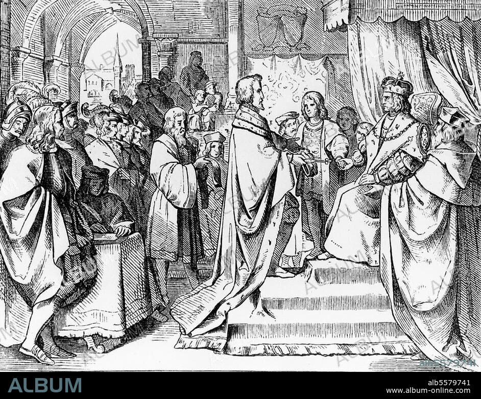 ANONYMOUS. Albert IV (the Prudent); duke of Bavaria. (1460-1508); Munich 15/12/1447 - Munich. 18/3/1508. "Duke Albert IV introduced the primogeniture right into the succession of regents in Bavaria (1506) ". Woodcut, c. 1860, after a fresco, c. 1825/30, in the Hofgartenarkaden in Munich.