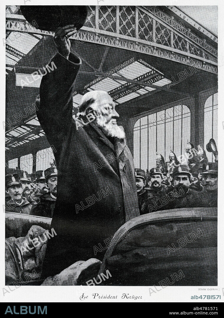 Le president Paul KRUGER (1825-1924) saluant a son arrivee a Paris. Photographie de LEFEBRE pour la Revue illustree de 1901. Credit : Coll. Jonas/Kharbine-Tapabor.