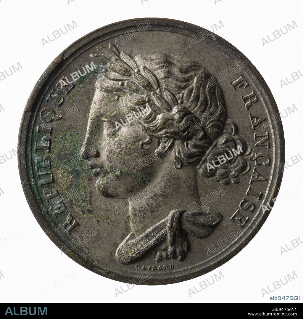 Promulgation of the new constitution of the Second Republic Place de la Concorde, November 12, 1848, Gayrard, Raymond, Engraver in medals, In 1848, 19th century, Numismatics, Medal, White copper, Paris, Dimensions - Work: Diameter: 2.7 cm, Weight (type dimension): 9.87 g.