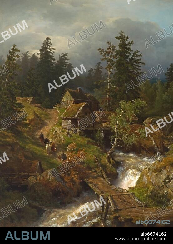ANDREAS ACHENBACH. Achenbach, Andreas. 1815-1910. /. "Landschaft mit Bach", 1864. Öl auf Leinwand, 60 × 45,5 cm. Privatsammlung.