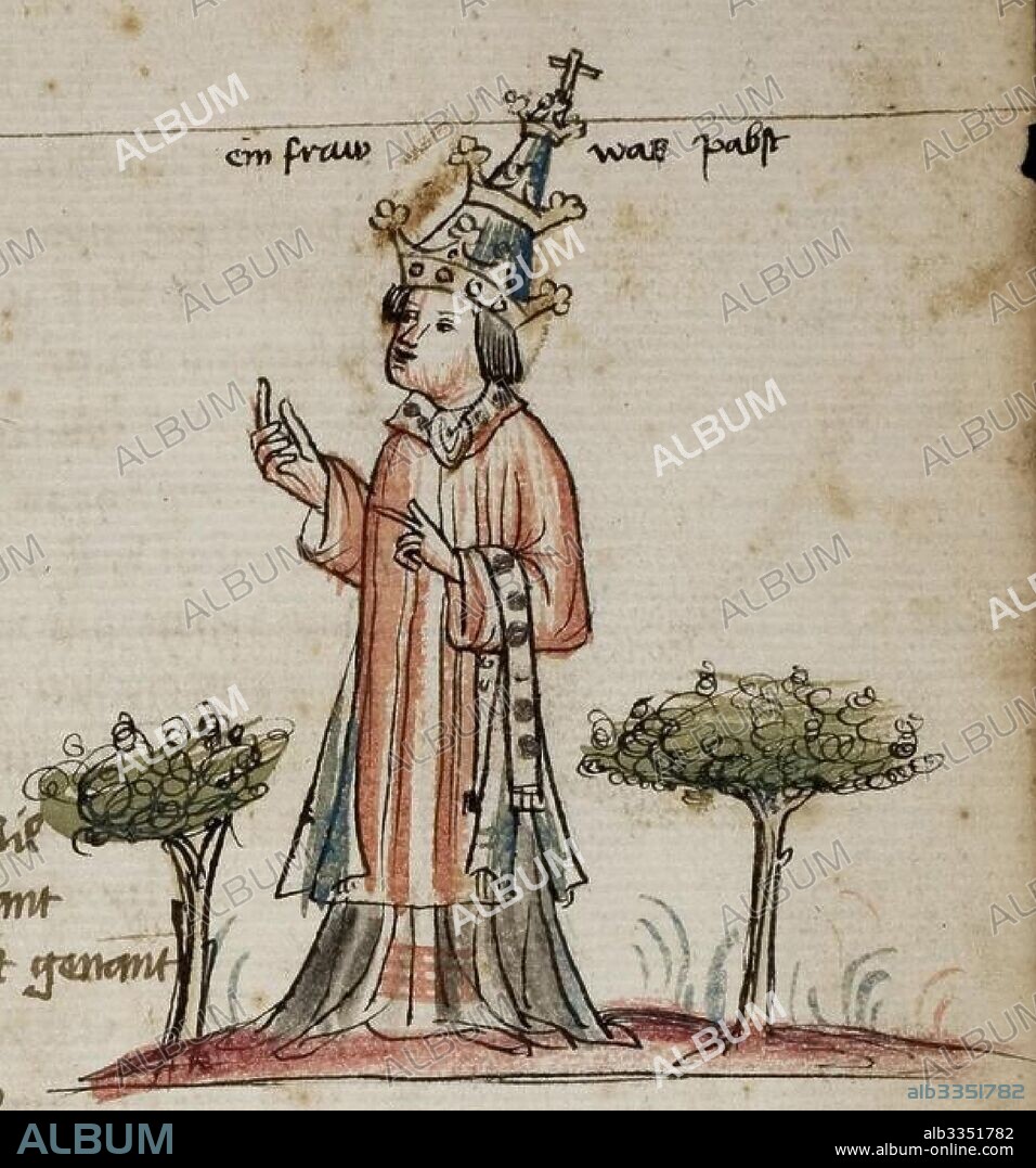 JANS DER ENIKEL (JAN ENENKEL). Pope Joan. Scene from the Weltchronik (history of the world) by Jan Enenkel (Jans der Enikel).