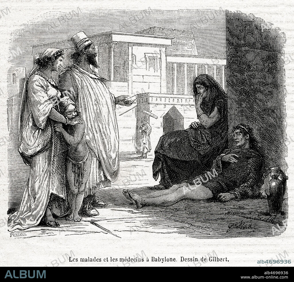 Les malades et les medecins a Babylone. Illustration de Camile GILBERT (ne en 1836) pour le Musee des Familles de juin 1874. Credit : Collection Jonas/Kharbine-Tapabor.