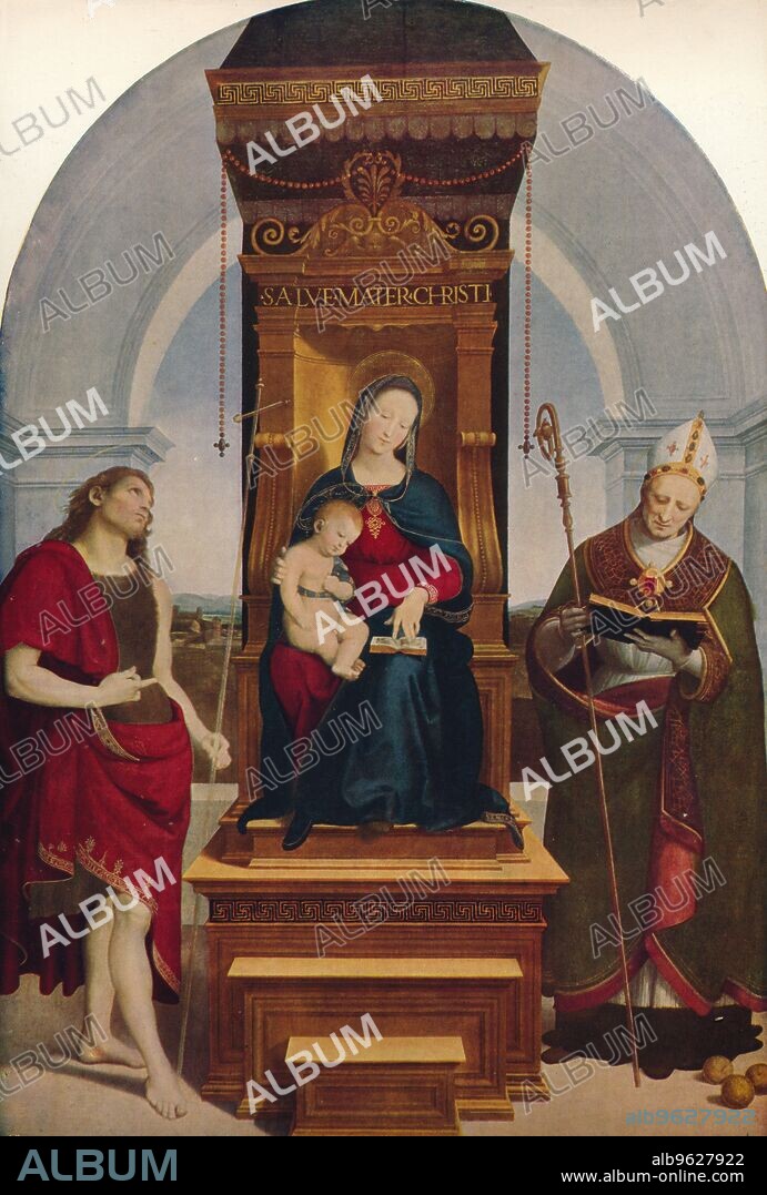 RAPHAEL. 'The Madonna Degli Ansidei', 1505, (c1915). The painting is held by the National Gallery, London. From International Art: Past and Present by Alfred Yockney. [Virtue & Company, London, c1915].