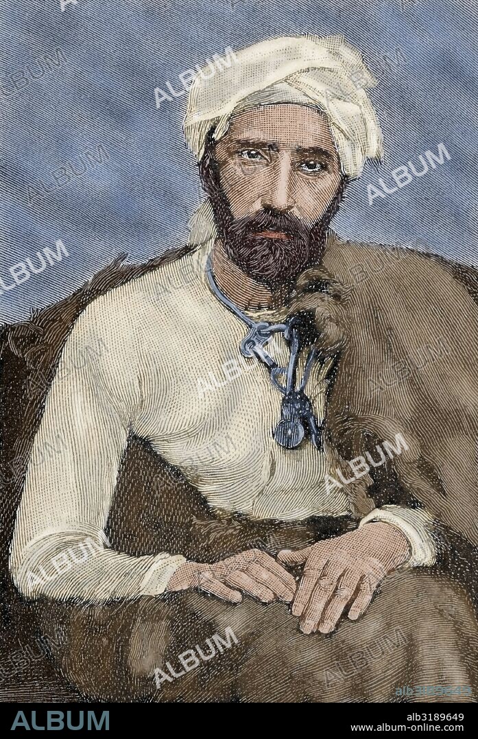 Mirza Reza Kermani (d.,1896). Iranian revolutionary. Adherent of Jamal al-Din al-Afghani. Portrait. Engraving in "La Ilustracio_n Artistica", 1896. Colored.