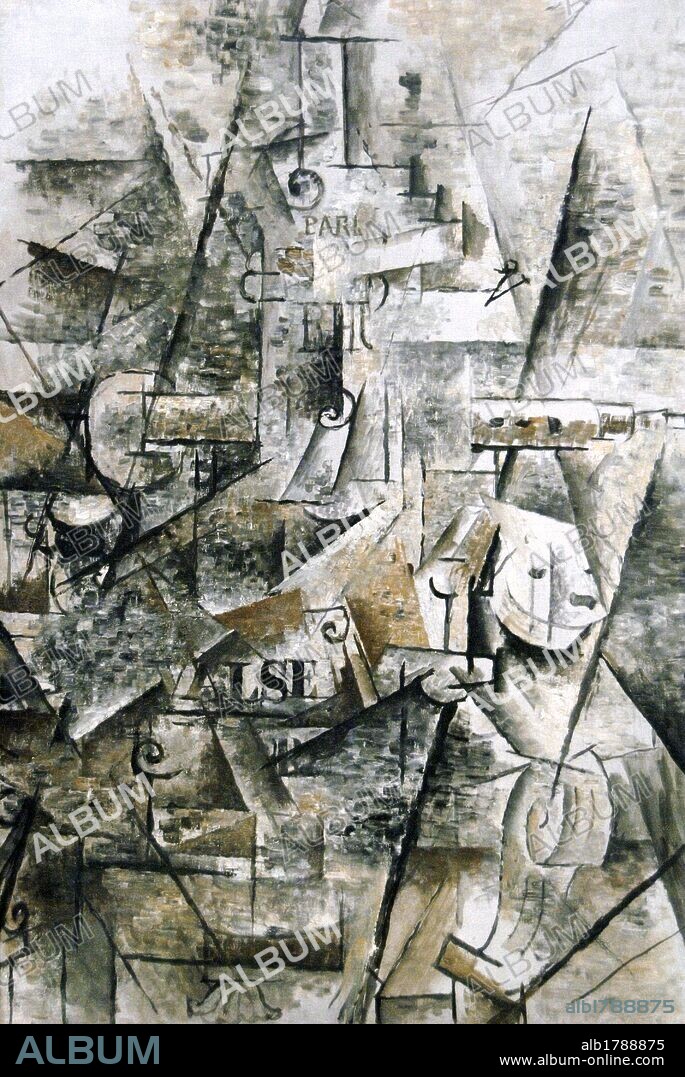 GEORGES BRAQUE. ARTE S. XX. FRANCIA. BRAQUE, Georges (Argenteuil, 1882-París, 1963). Pintor francés, fundador del cubismo junto con Picasso. "CLARINETE Y BOTELLA DE RON SOBRE LA REPISA DE LA CHIMENEA" (1911). Oleo sobre lienzo. Tate Modern. Londres. Inglaterra. Reino Unido.