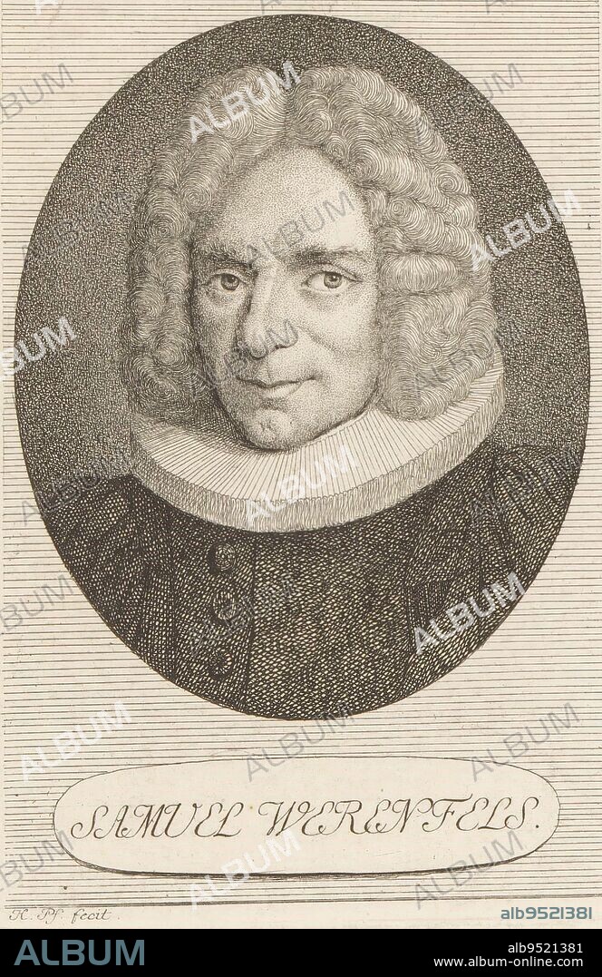 Portrait of Samuel Werenfels, print maker: Heinrich Pfenninger, (mentioned on object), 1759 - 1815, paper, etching, h 132 mm - w 92 mm.