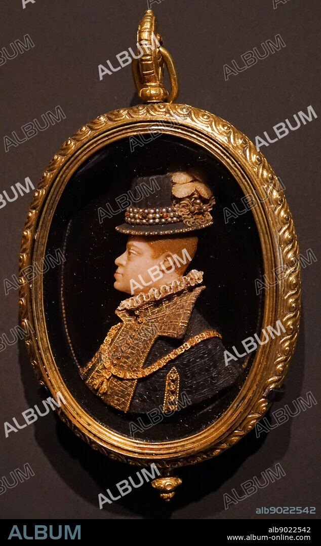 Don Carlos of Spain; Wax relief by Antonio Abondio (1538-91). Made in Prague circa 1571-2. set within a Copper-gilt locket. Carlos, Prince of Asturias, also known as Don Carlos (1545 1568), was the eldest son and heir-apparent of King.